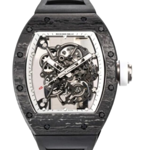 리차드밀 RM055 43mm Black Carbon Fiber Black Rubber Strap White Skeletonized Dial[BBR]