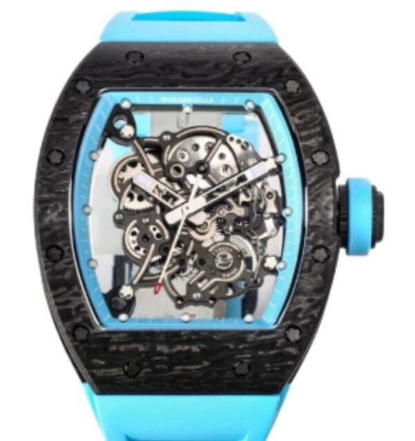 리차드밀 RM055 43mm Black Carbon Fiber Light Blue Rubber Strap Light Blue Skeletonized Dial[BBR]