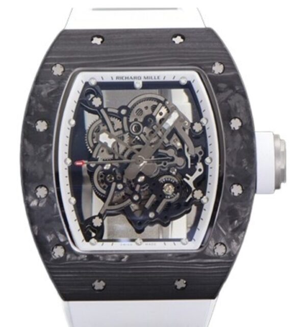 리차드밀 RM055 43mm Black Carbon Fiber White Rubber Strap White Skeletonized Dial[BBR]