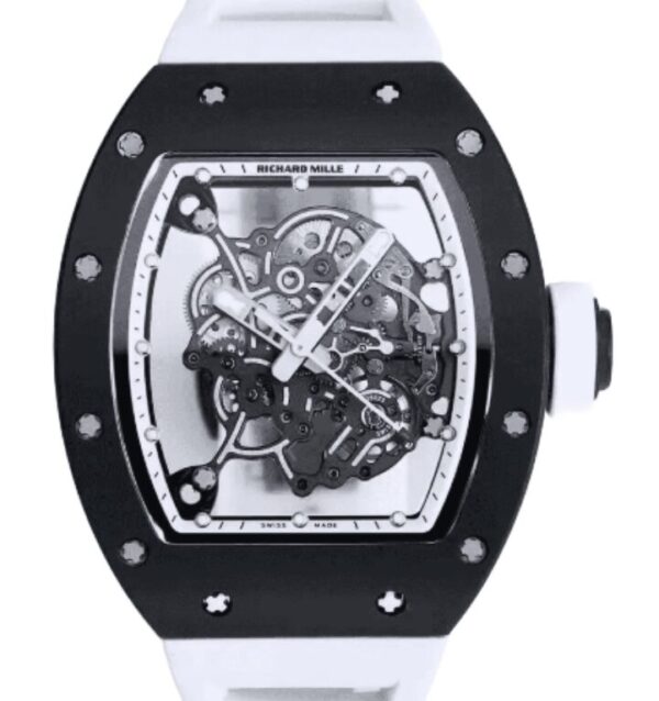 리차드밀 RM055 43mm Black Ceramic White Rubber Strap White Skeletonized Dial[BBR]