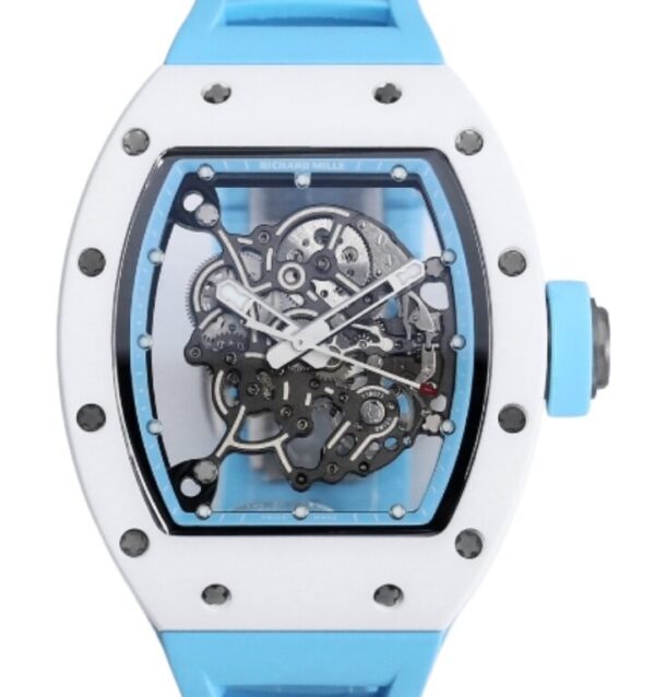 리차드밀 RM055 43mm White Ceramic Light Blue Rubber Strap Light Blue Skeletonized Dial[BBR]