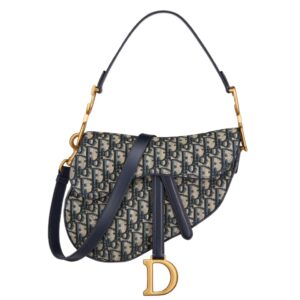 디올[dior/여왕]새들 레더 스트랩 백(블루/오블리크 자카드)