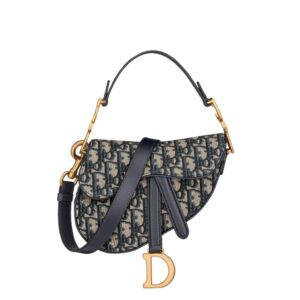 디올[dior/여왕]새들 레더 스트랩 미니 백(블루/오블리크 자카드)