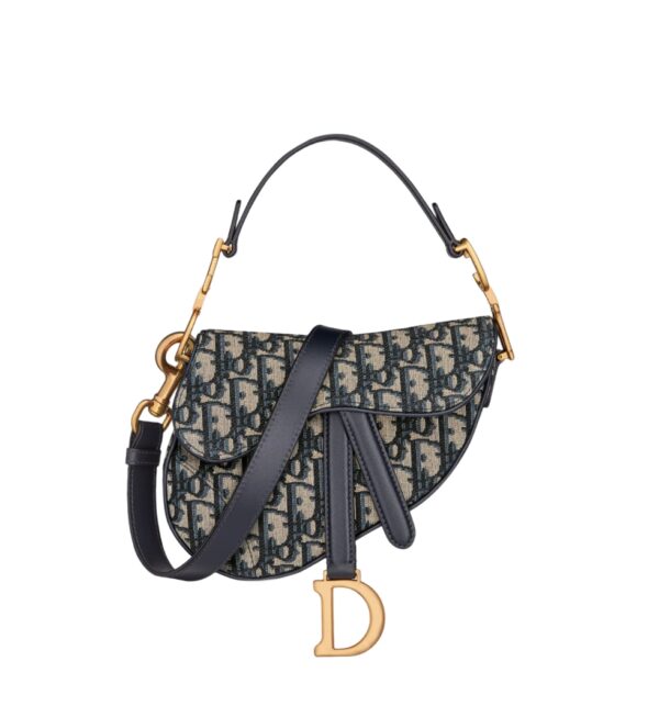 디올[dior/여왕]새들 레더 스트랩 미니 백(블루/오블리크 자카드)